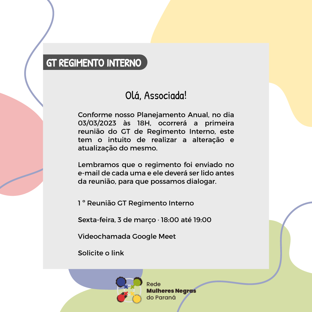 1ª Reunião GT Regimento Interno